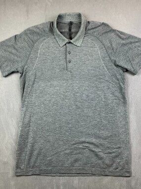 Lululemon Mens Shirt Large Gray Metal Vent Tech Polo Short-Sleeve Performance